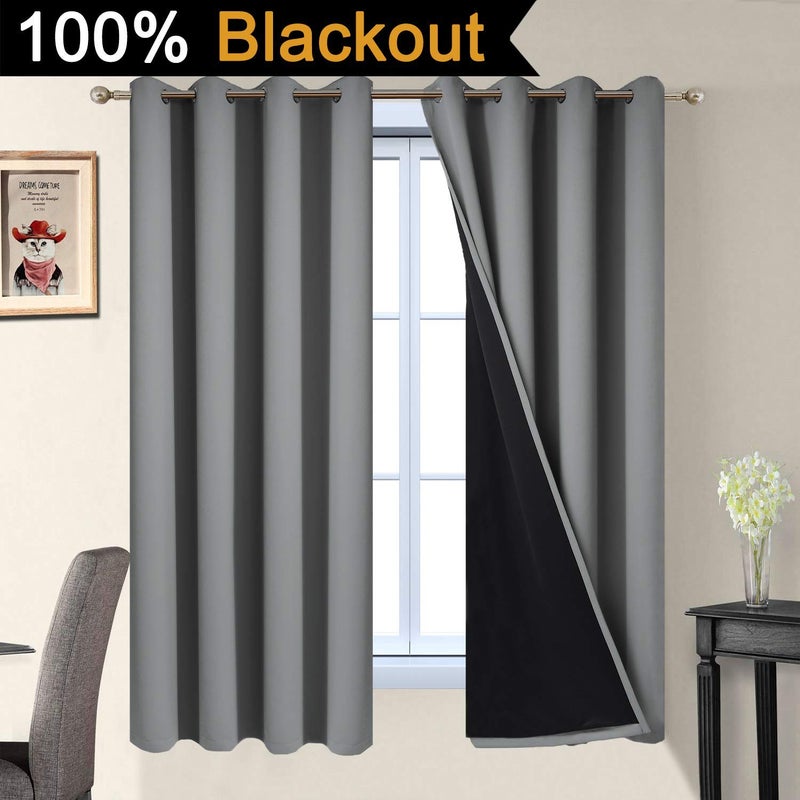 Yakamok Soft and Smooth Full Shading Curtains, 100% Blackout Curtains for Bedroom, 2 Thick Layers Thermal Insulated Drapes with Black Liners (52Wx63L, Grey, One Pair) - Image 2